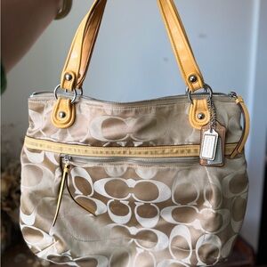 Coach Beige and Mustard Signature Shoulder Bag